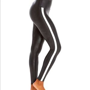 Spanx faux leather leggings with white stripe size small
